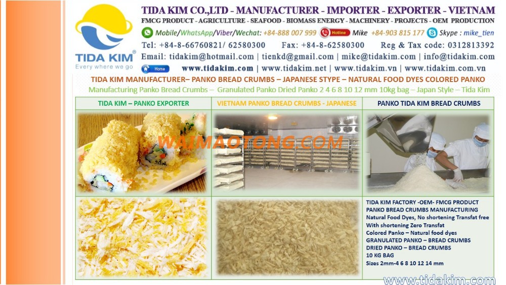 PANKO BREAD CRUMBS JAPANESE STYPE NATURAL FOOD DYES COLORED PANKO TIDA KIM MANUFACTURER MANUFACTURING PANKO BREAD CRUMBS GRANULA