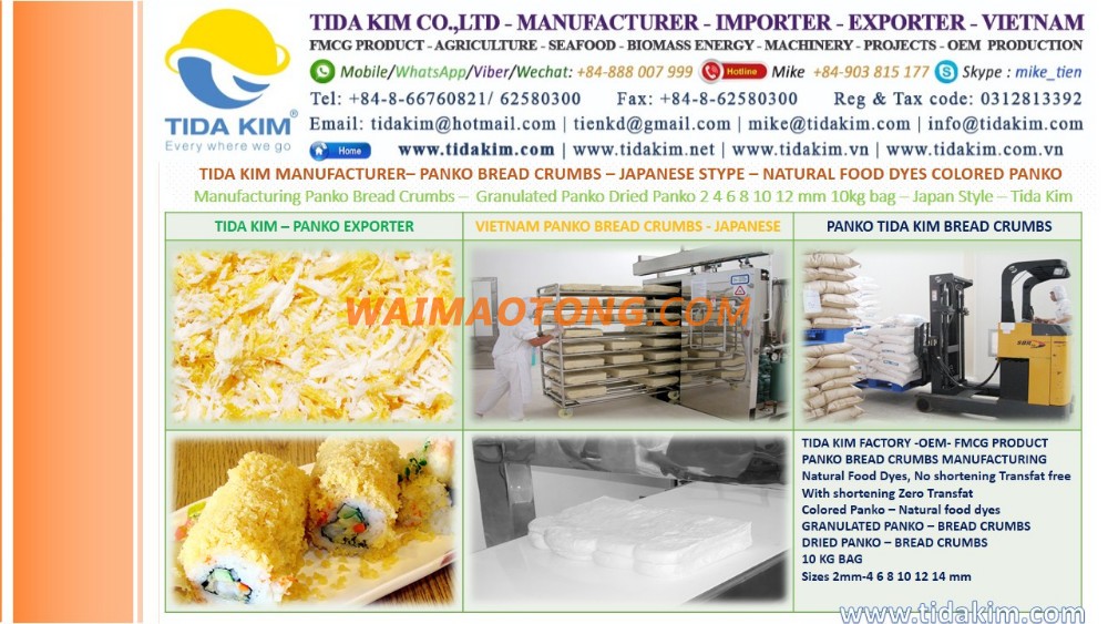 PANKO BREAD CRUMBS JAPANESE STYPE NATURAL FOOD DYES COLORED PANKO TIDA KIM MANUFACTURER MANUFACTURING PANKO BREAD CRUMBS GRANULA