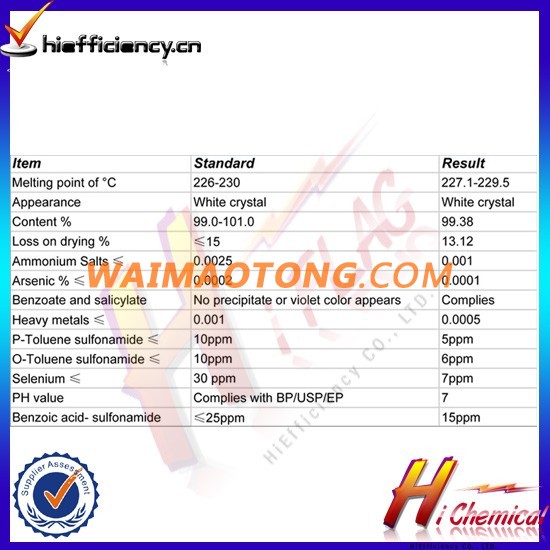 Sodium Saccharin,5-8,8-12,10-20,20-40,40-80 mesh BP/USP high quality Sodium Saccharin