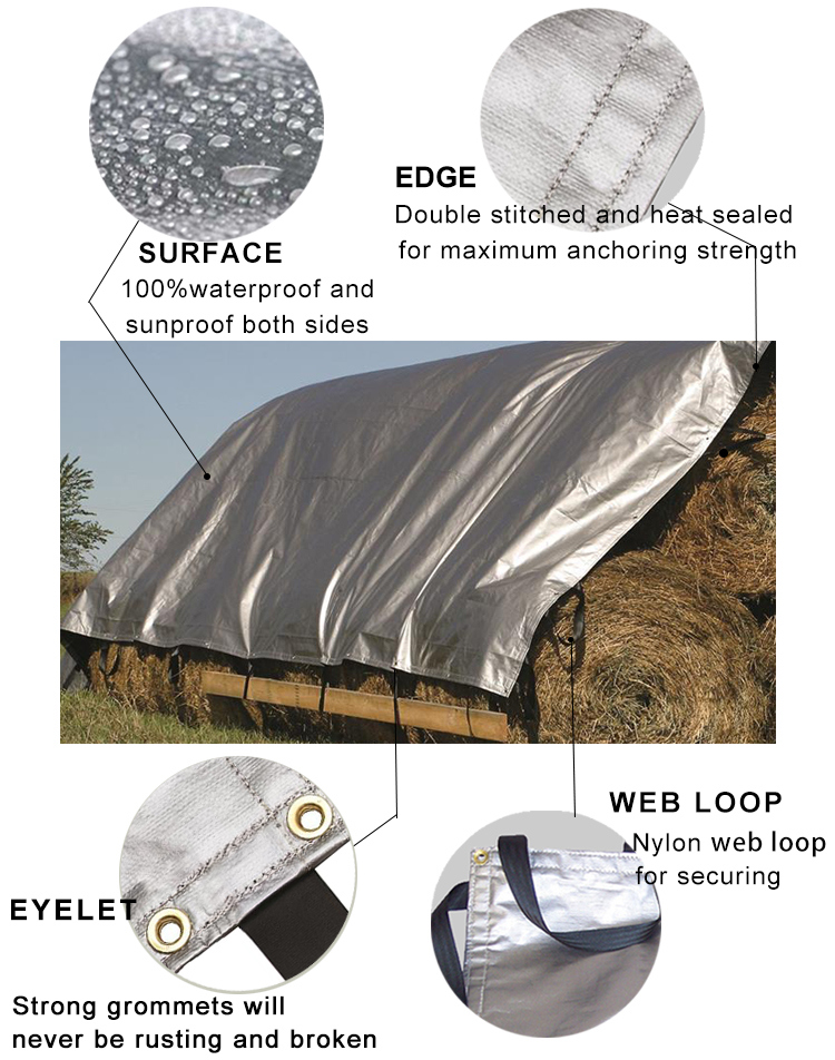 Round Bale Silver Heavy Duty Breathable Hay Tarps