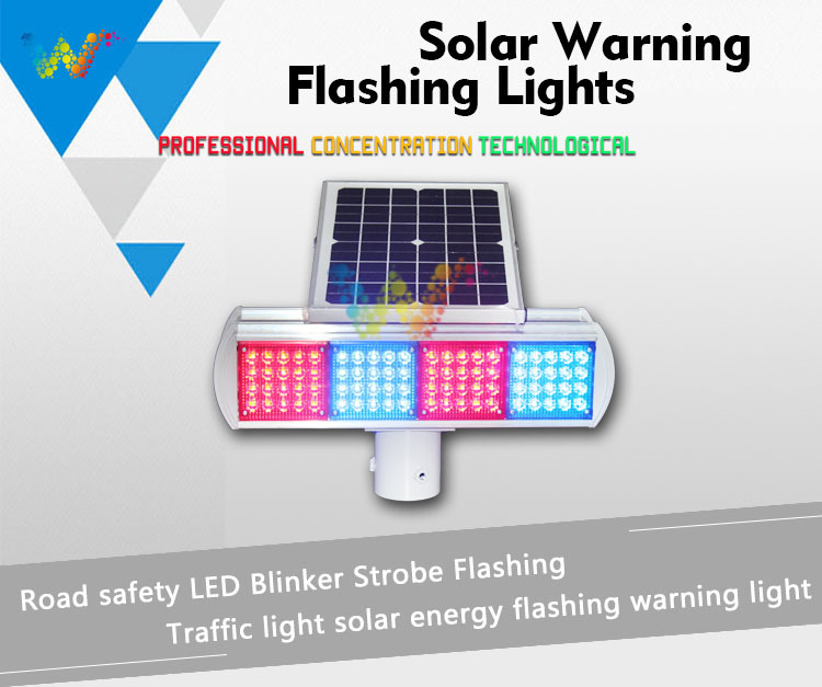 Dual Sides Red Blue Module Traffic Warning Solar Flasing Light