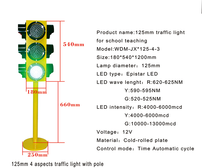 School Teaching 125mm 4 Aspects Portable LED Traffic Light