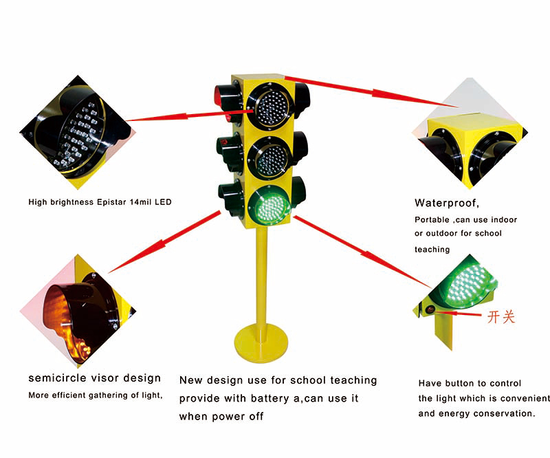 School Teaching 125mm 4 Aspects Portable LED Traffic Light