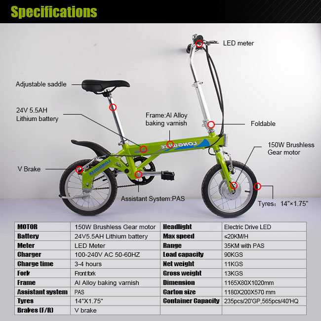 14'' Mini Foldable Electric Bike (LWEB-Q7)