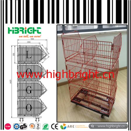 Wire Stacking Basket Rack for Supermarket with Side Advertising Board