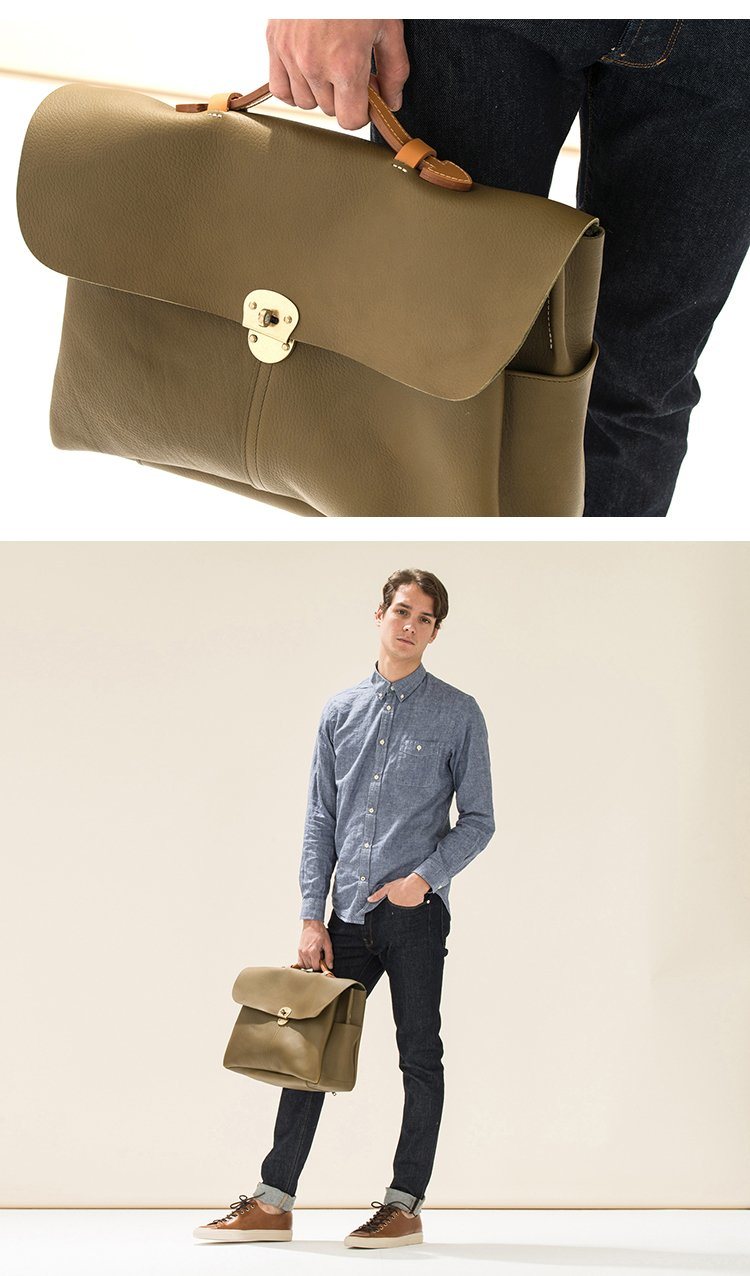 Newest Olive Color Leather Messenger Laptop Bag Men Briefcase