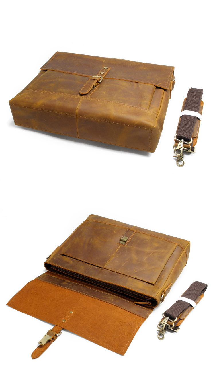 Vintage Brown Leather Document Portfolio Laptop Bag Briefcase