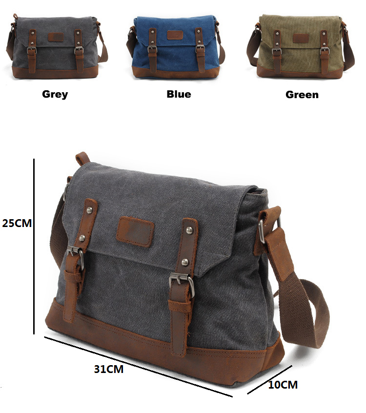 Factory Wholesale Vintage Style Waxy Canvas Bag Messenger for Men