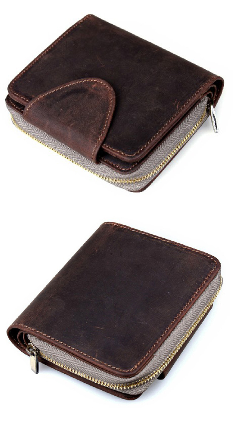 Retro Style Man Real Leather Zipper Wallet with Cion Holder