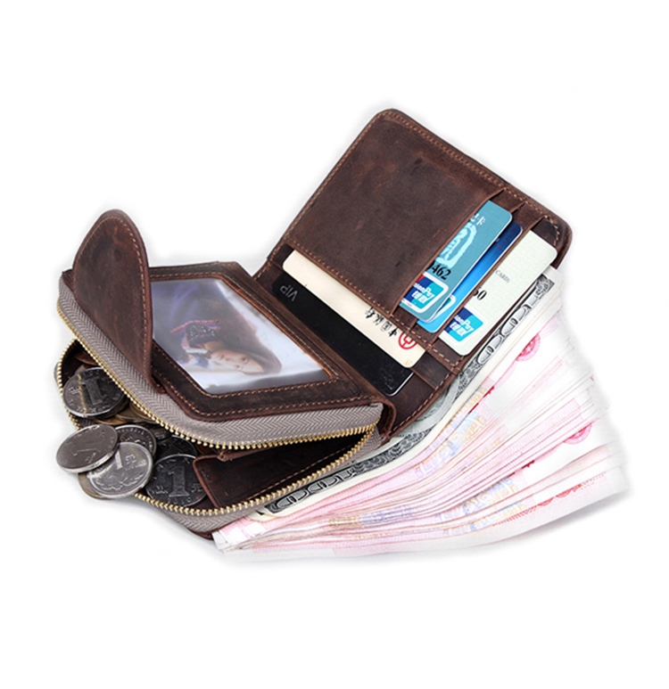 Retro Style Man Real Leather Zipper Wallet with Cion Holder