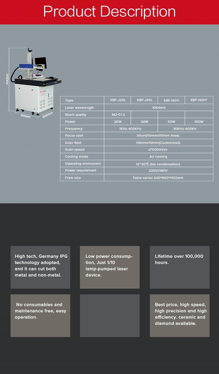 New Design 20W Table/Standing Fiber Laser Engraving Machine for Metal