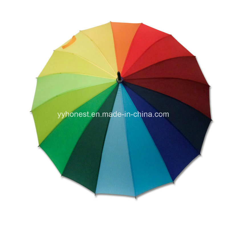 Promotional Auto Open 16k Colorful Rainbow Golf Rain Umbrella