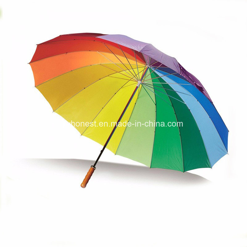 Promotional Auto Open 16k Colorful Rainbow Golf Rain Umbrella