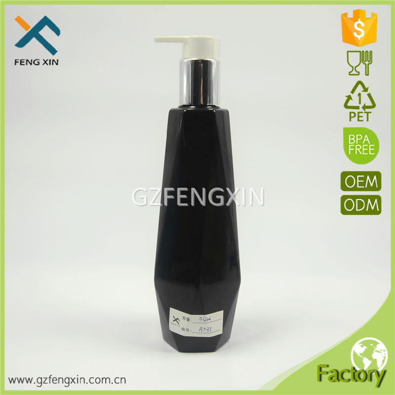 350ml 12oz Pet Plastic Black Special Shape Bottle with Pump for Shampoo