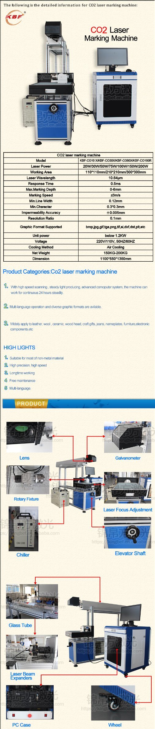 Factory Non Metal Ceramic Glass Acrylic and Wood Table R-F Glass Tube CO2 Laser Marking Machine