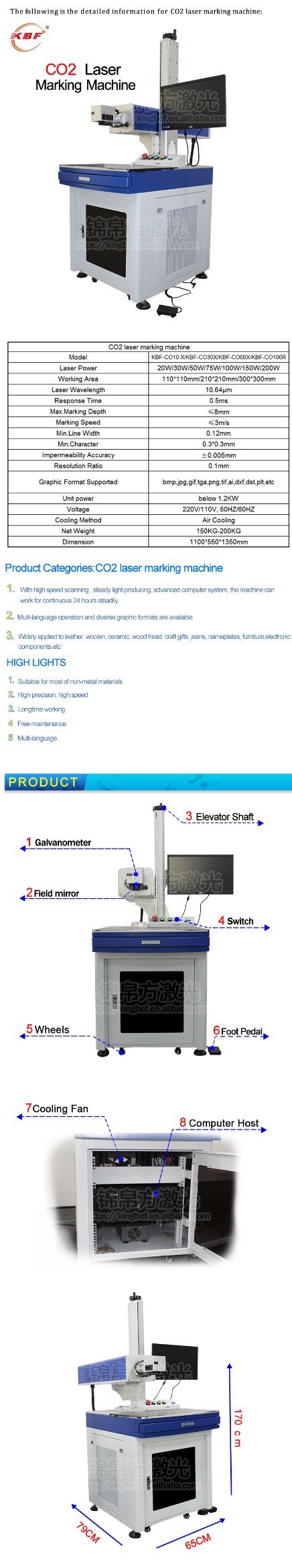 Factory Non Metal Ceramic Glass Acrylic and Wood Table R-F Glass Tube CO2 Laser Marking Machine