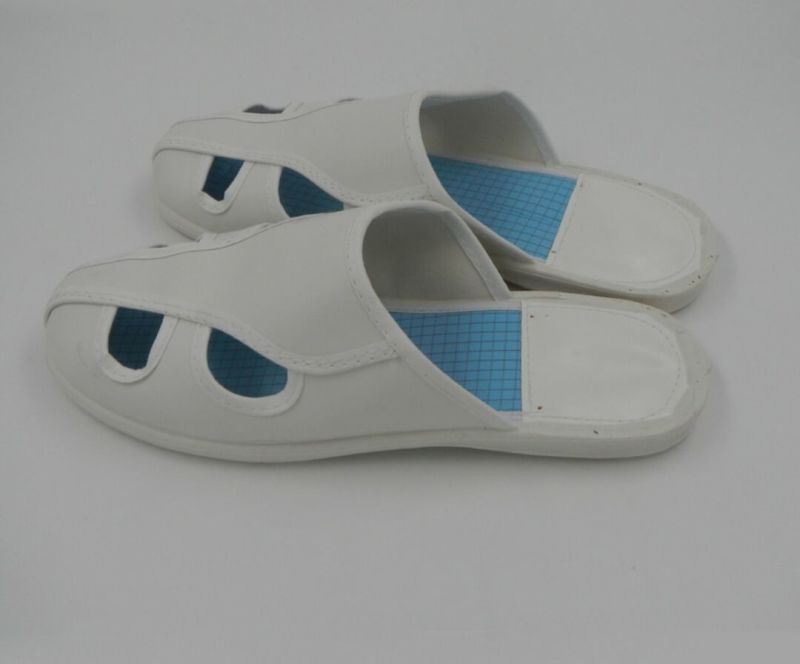 White Cleanroom ESD Leather Four Hole Slipper