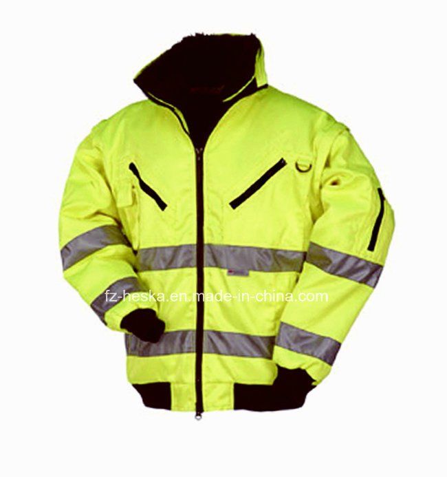 Mens Hi Vis Workwear Detachable Sleeve High Visibility 3 in 1 Bomber Jacket