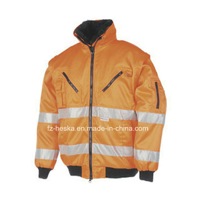 Mens Hi Vis Workwear Detachable Sleeve High Visibility 3 in 1 Bomber Jacket