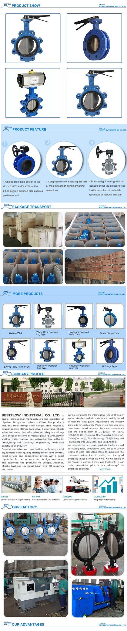 Flange End Manual Rubber Seal Butterfly Valve