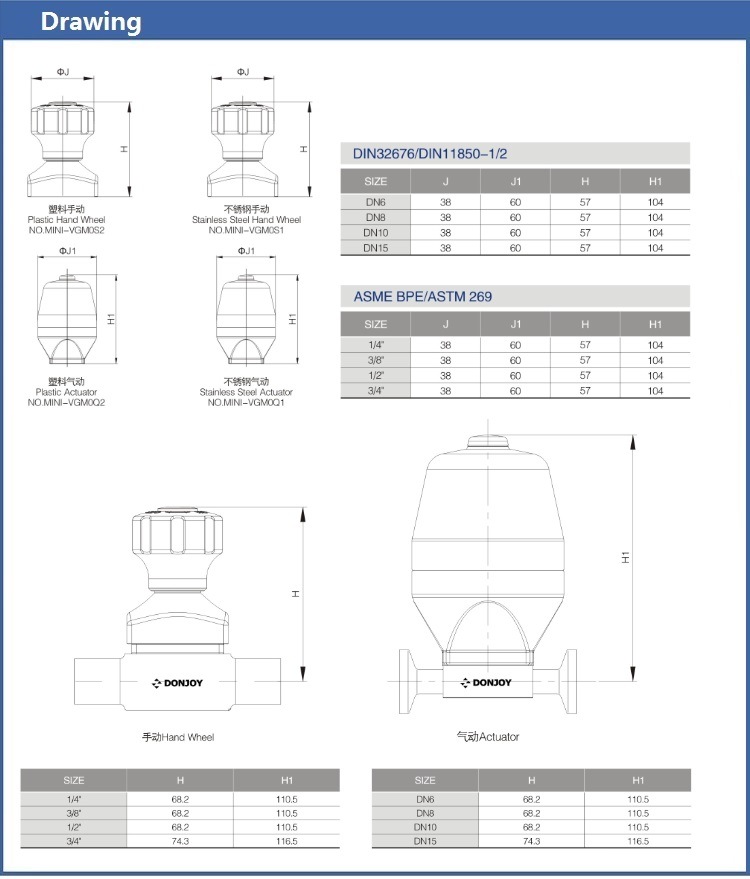 Mini Manual Hygienic Diaphragm Valve with Forging Body