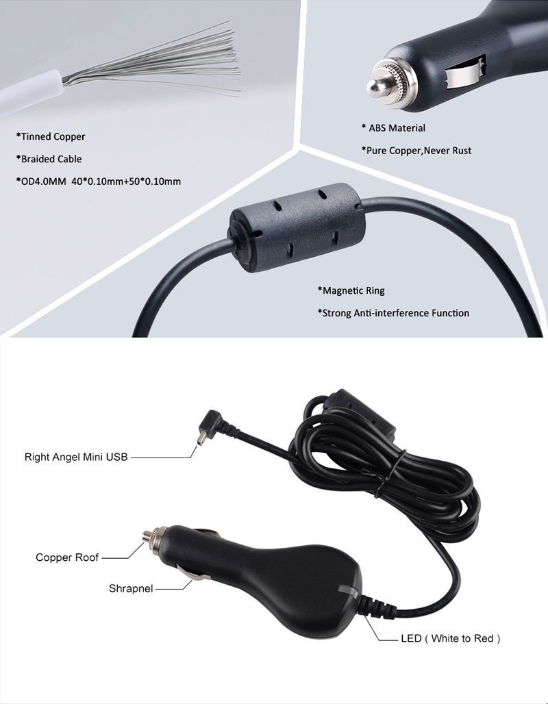 5V 1A Car Charger Adapter with Micro USB Cable for Sumsung Huawei