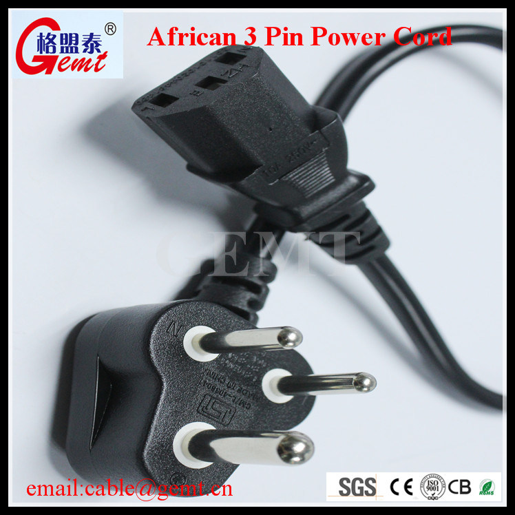 SABS South African 3 Pin AC Power Cords with Molded Plug African Extension Cord