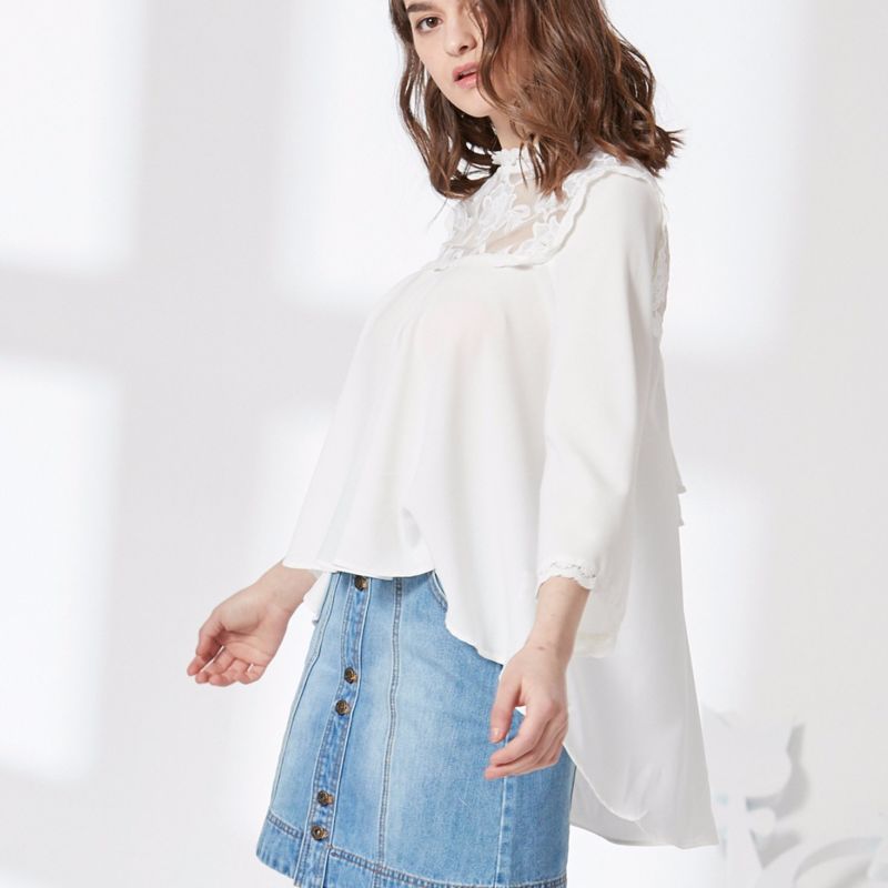 Ladies High Fashion Embroidery Lace Chiffon Blouse