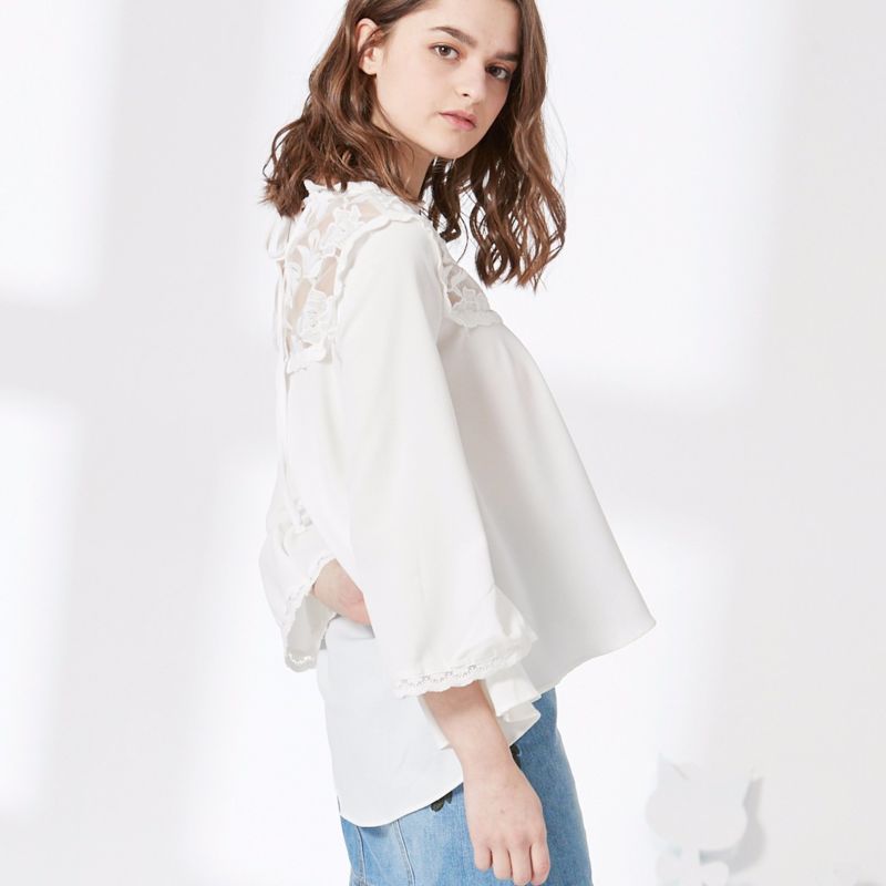 Ladies High Fashion Embroidery Lace Chiffon Blouse