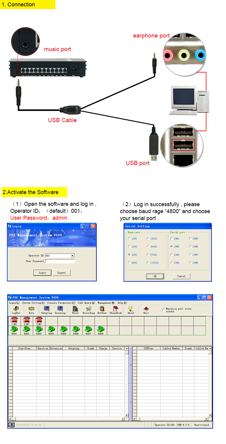 Excelltel /Pabx/Key Telephone System /Mini PBX /MK308 3 Co Line 8 Extension