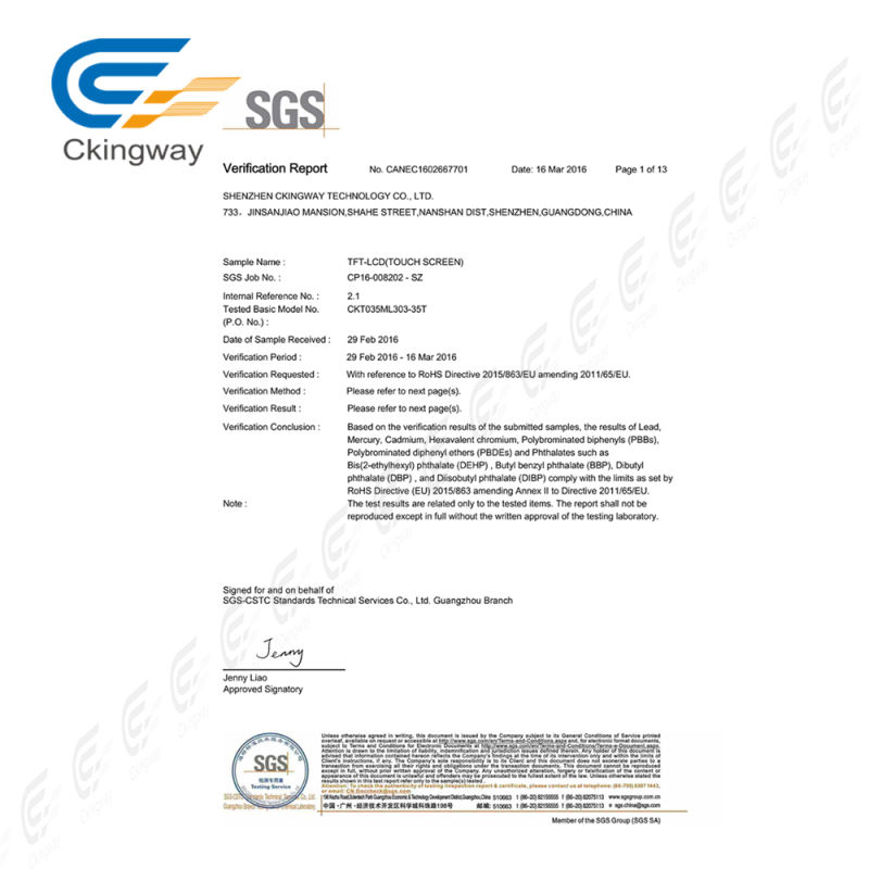 RoHS Certificated Customize Size Touch Panel TFT LCD Display Module