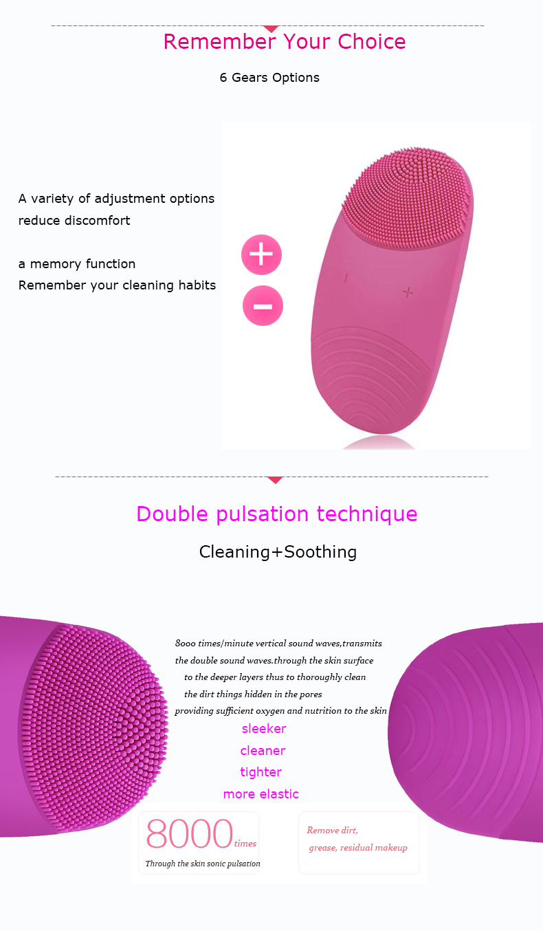 Cordless Silicone Vibration Facial Cleaner Brush