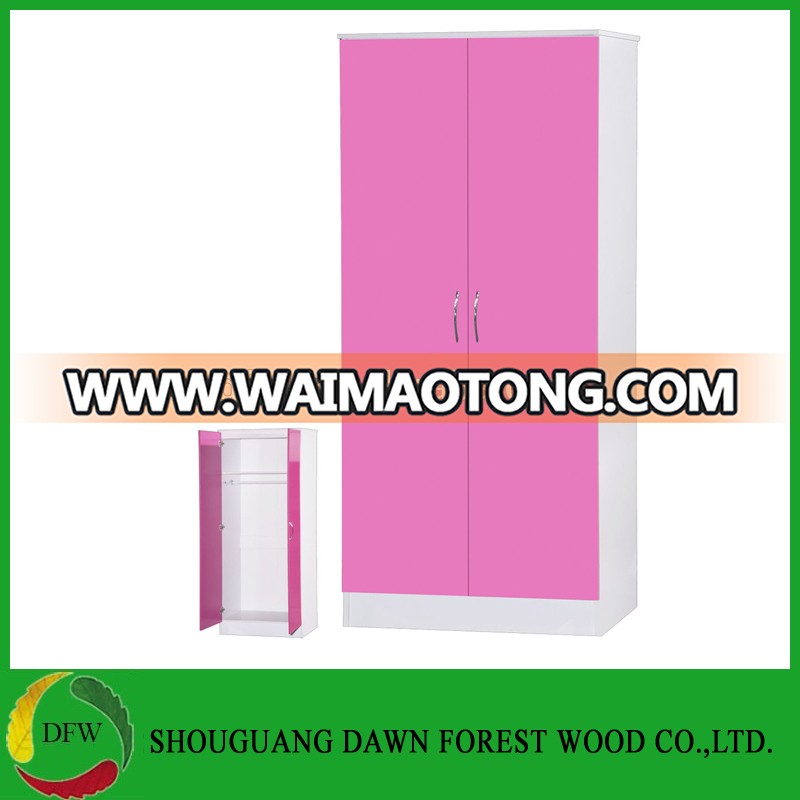 Pink High Gloss & White 2 Door Wardrobe for bedroom