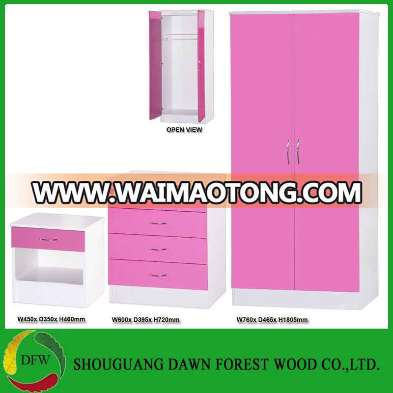 Pink High Gloss & White 2 Door Wardrobe for bedroom