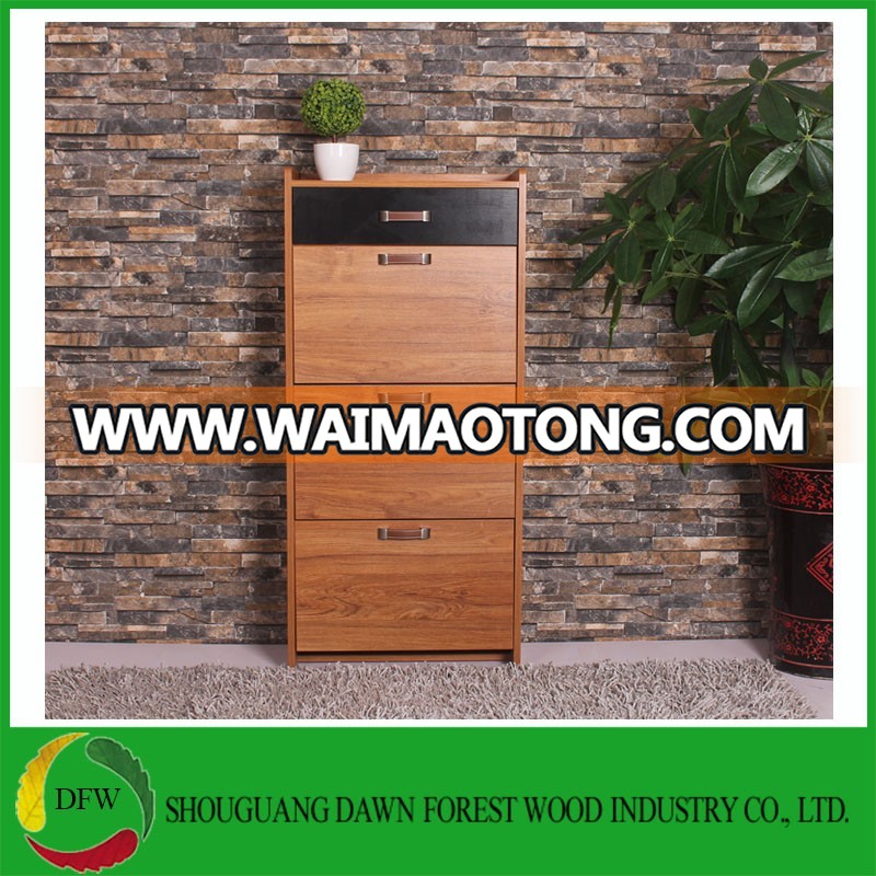 Hot sale melamine 3 drop door wooden shoe cabinet