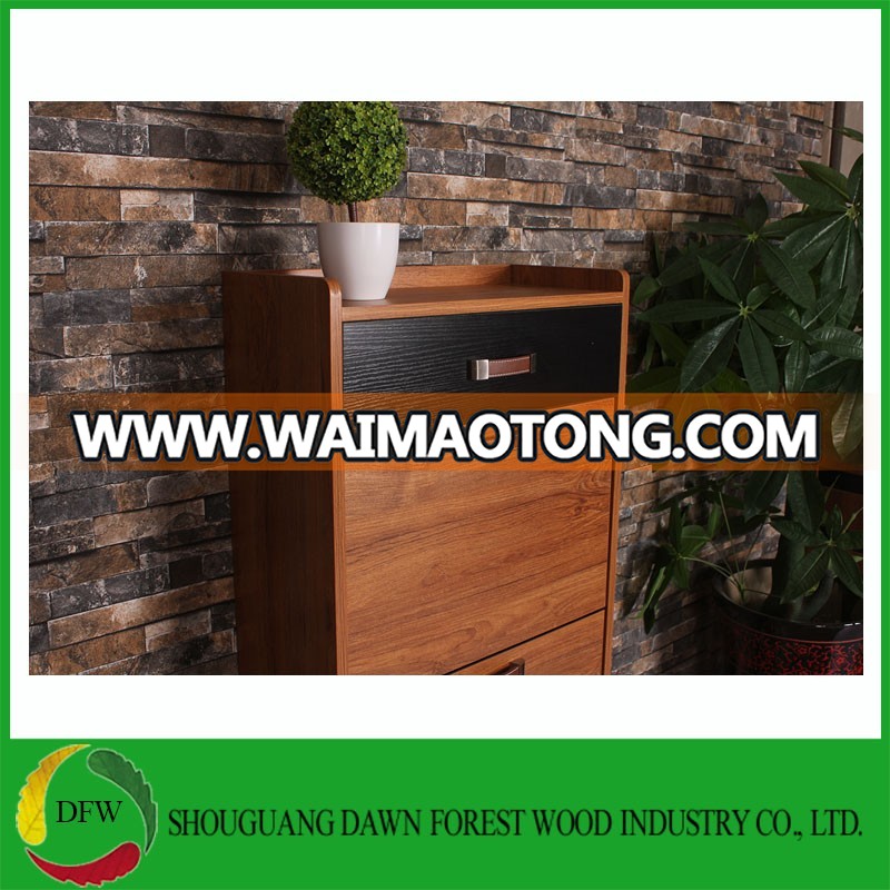 Hot sale melamine 3 drop door wooden shoe cabinet