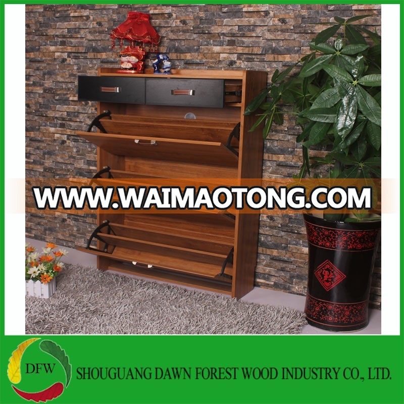 Hot sale melamine 3 drop door wooden shoe cabinet